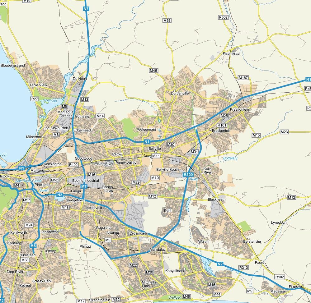 bellville mapa de Cidade do Cabo