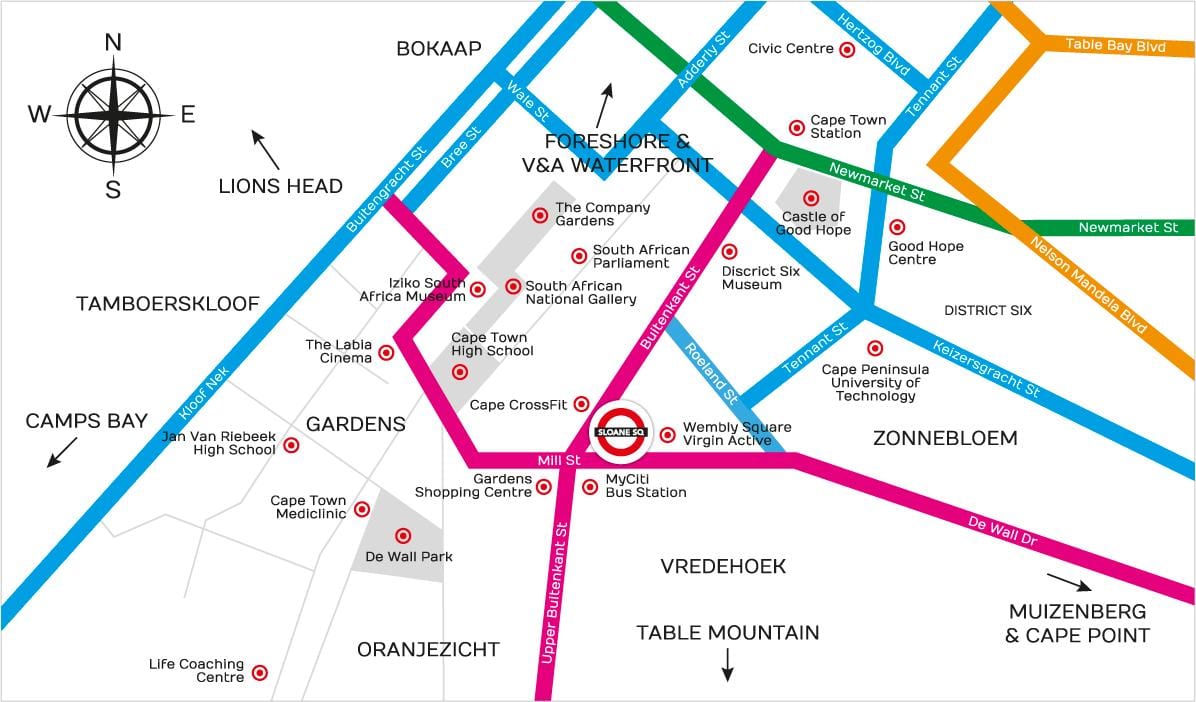 mapa de buitenkant street, Cidade do Cabo