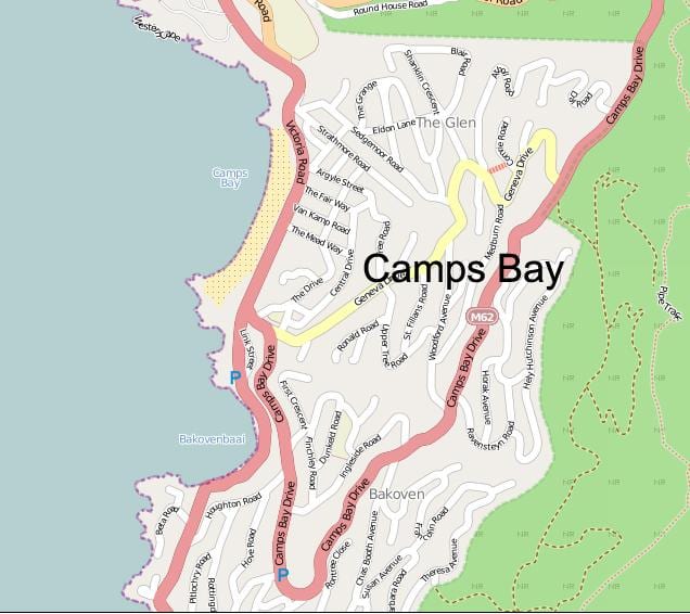 mapa de camps bay em Cidade do Cabo