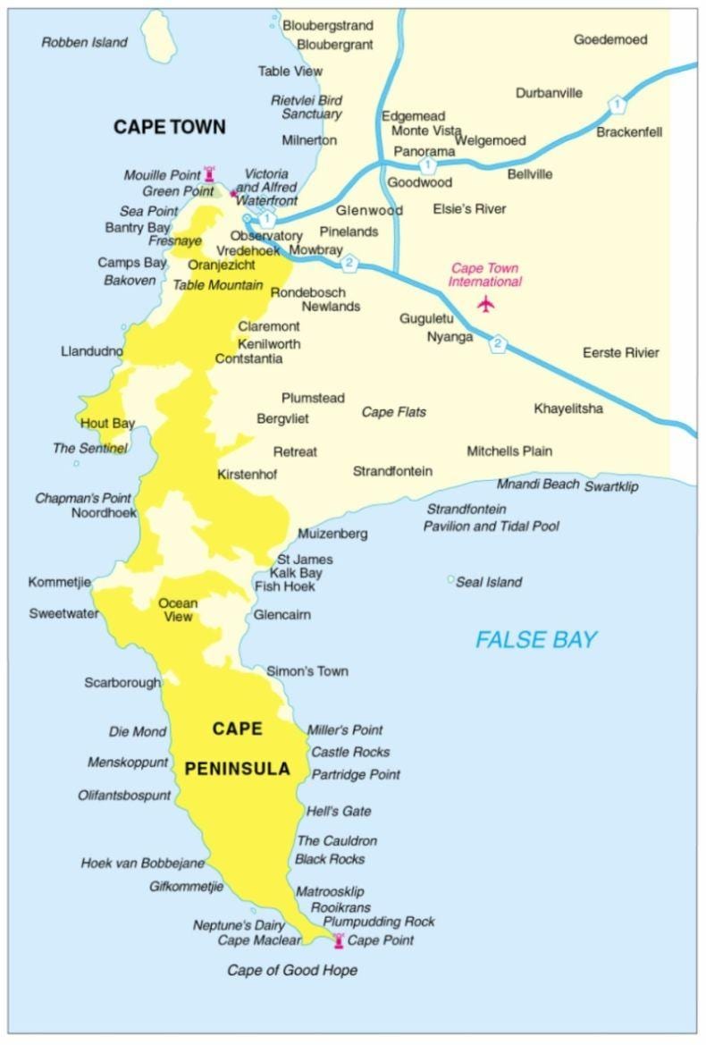 mapa de cape peninsula tour