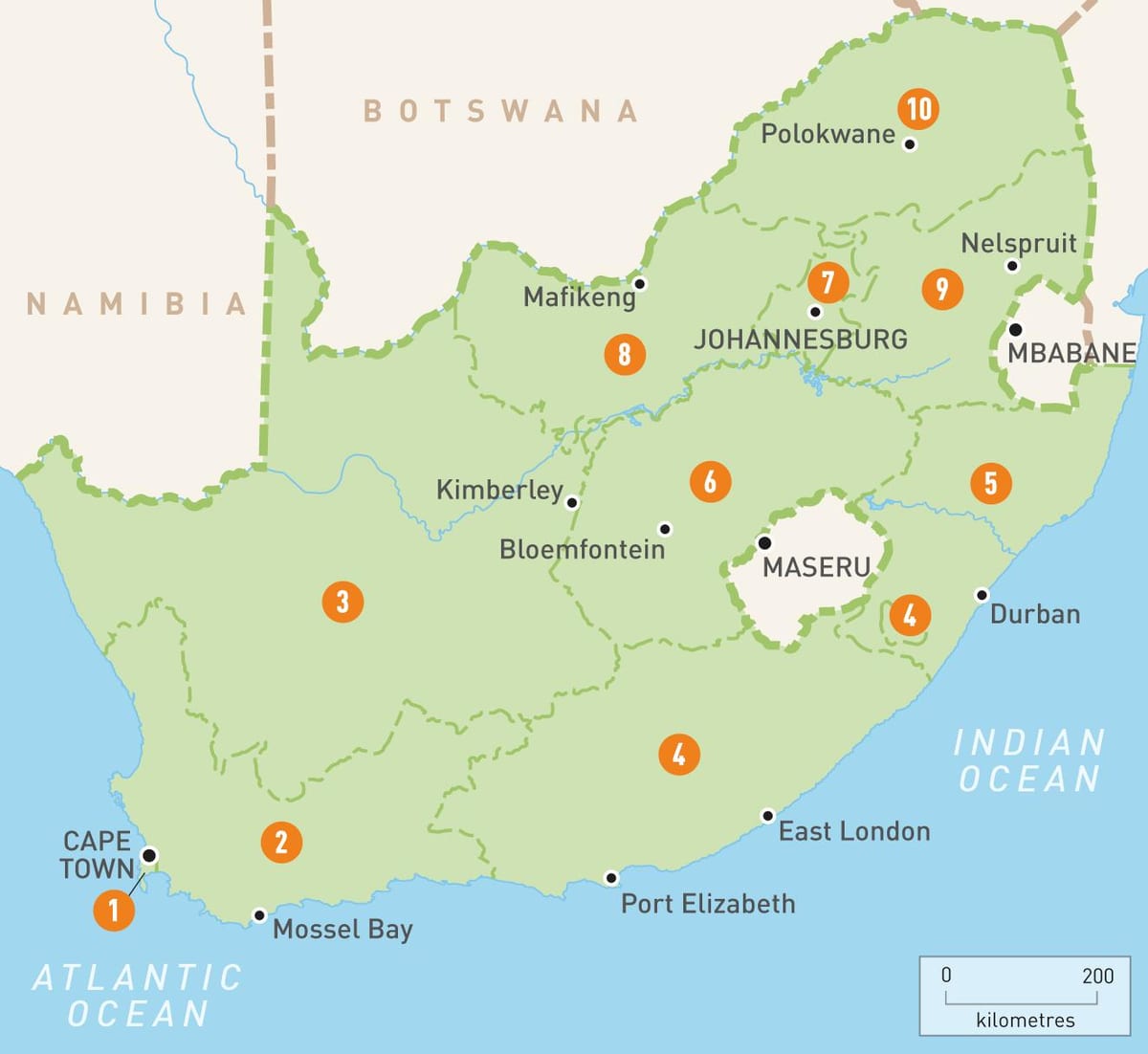 Cidade do cabo, África do Sul num mapa