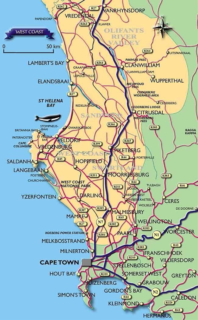 mapa da Cidade do Cabo, litoral