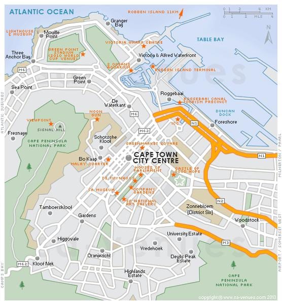 mapa de cidade do século de Cidade do Cabo
