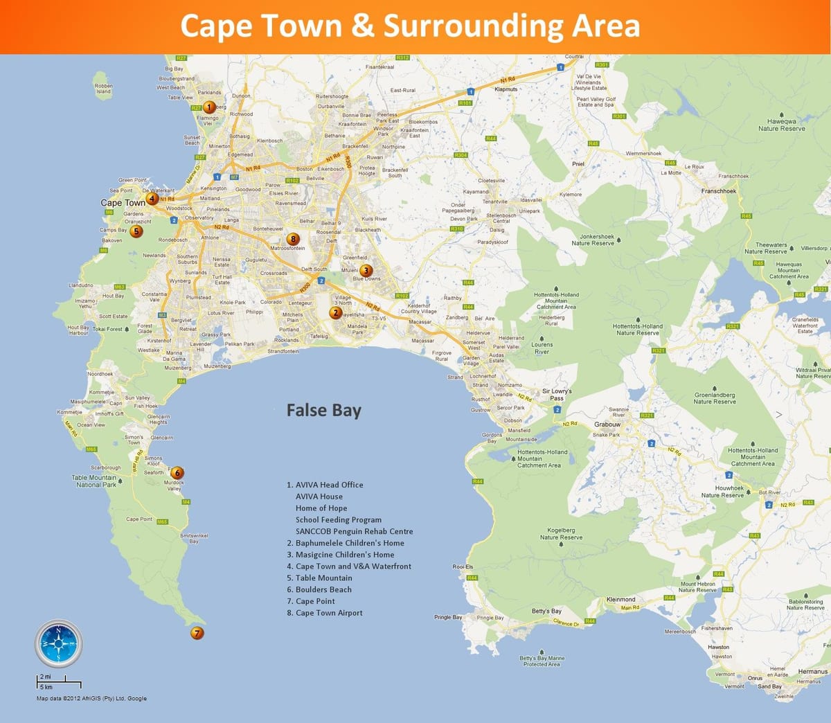mapa da Cidade do Cabo e arredores