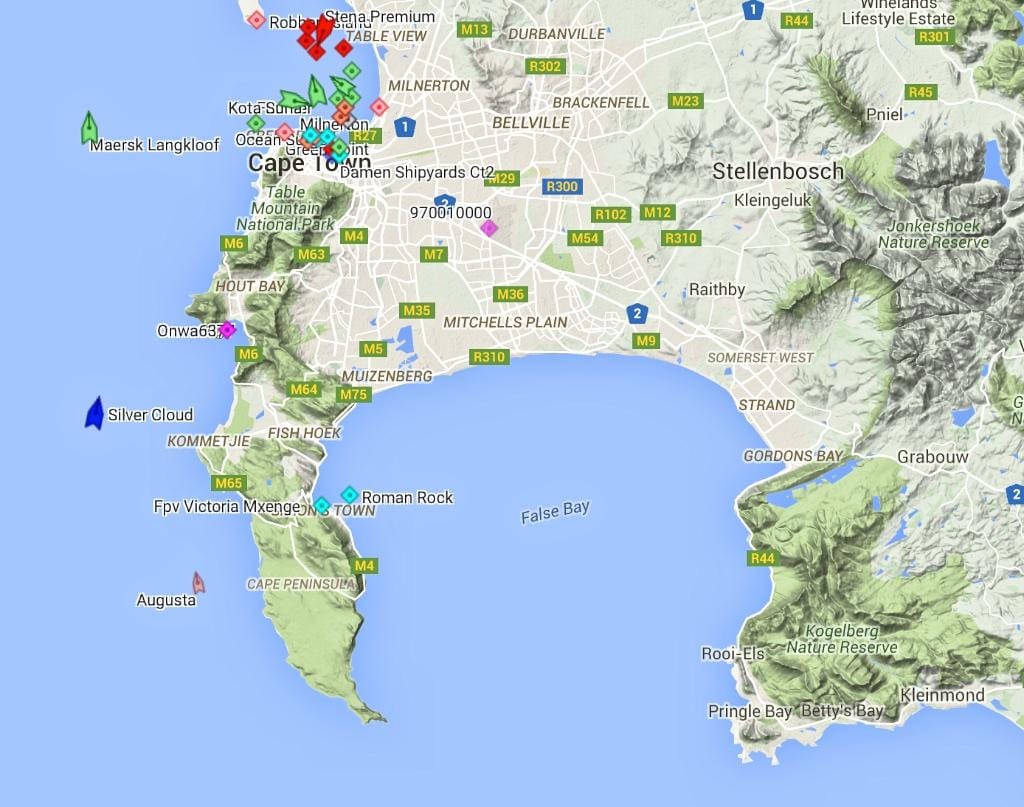 mapa de mapa de fish hoek e do que o rodeia
