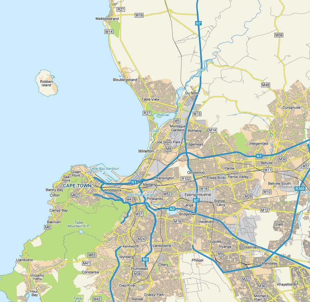 mapa de milnerton, e do que o rodeia