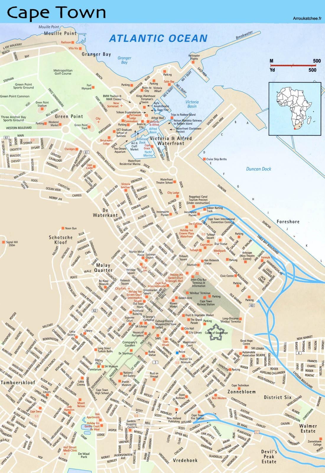 mapa de mapa de rua da Cidade do Cabo e arredores