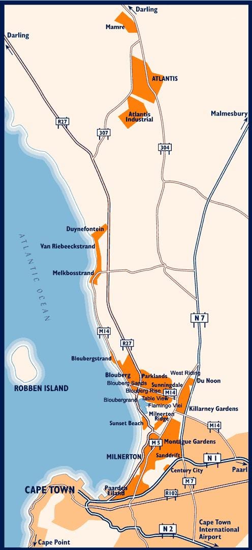 mapa de west beach, Cidade do Cabo