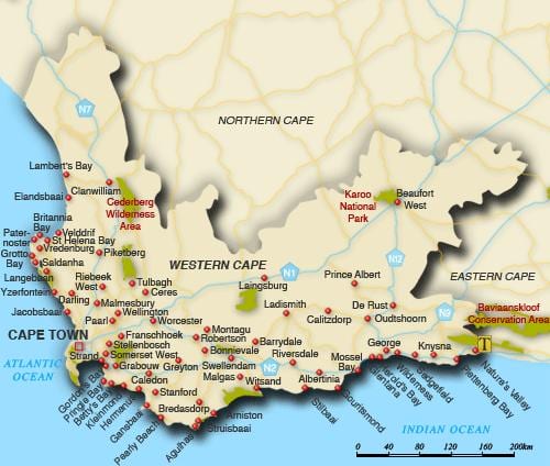 western cape praias mapa