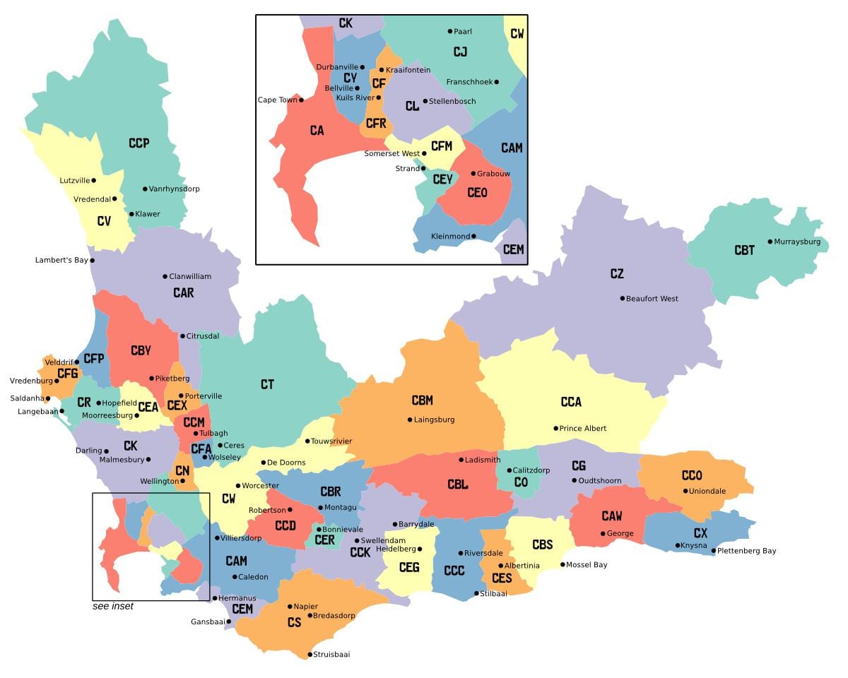 mapa de western cape subúrbios