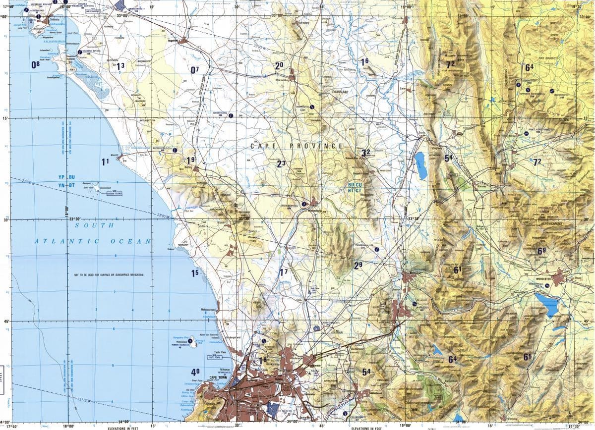 Cidade do cabo, mapa topográfico