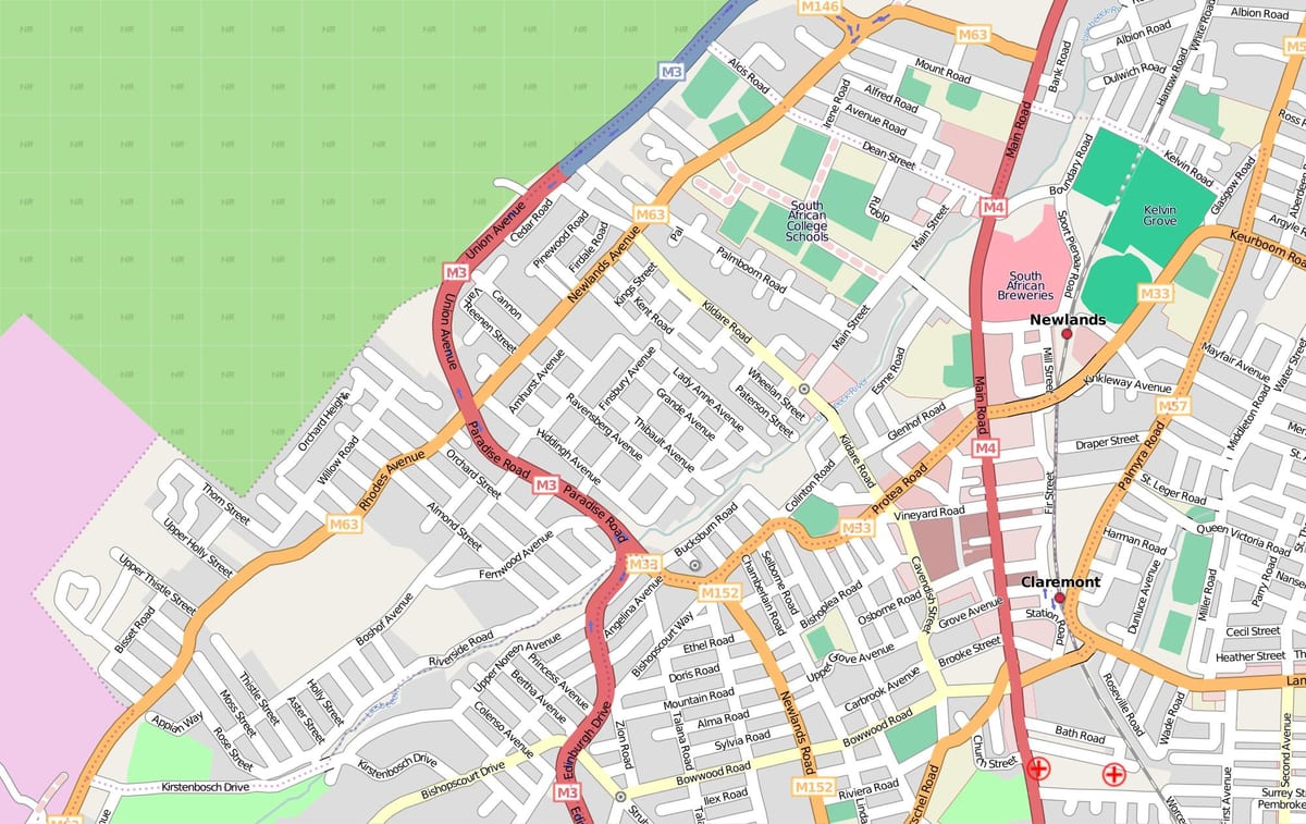 mapa de newlands Cidade do Cabo
