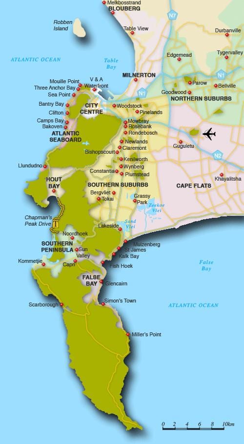 mapa do norte da subúrbios da Cidade do Cabo