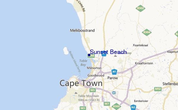 mapa do pôr do sol da praia em Cidade do Cabo