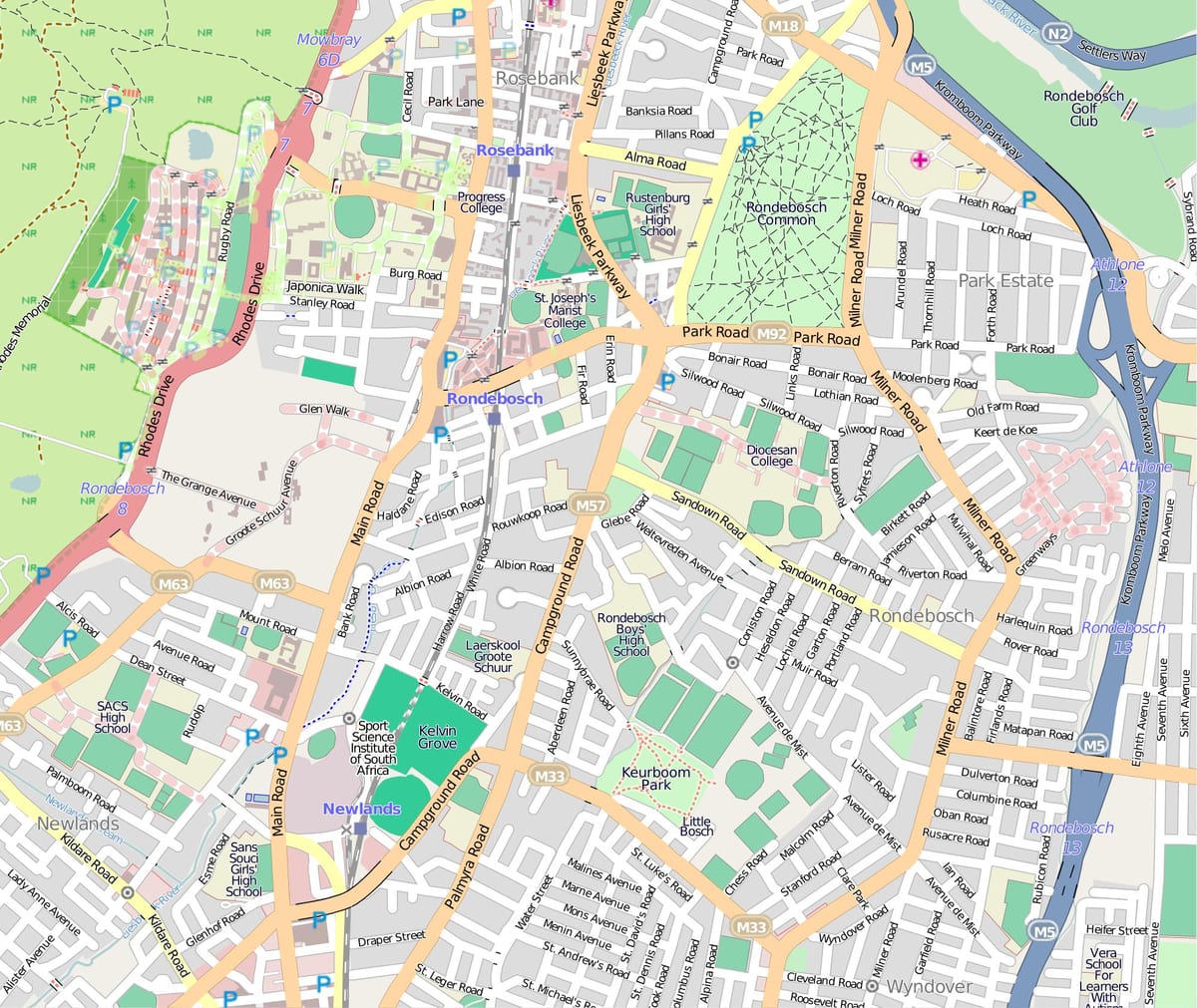 mapa de rondebosch Cidade do Cabo