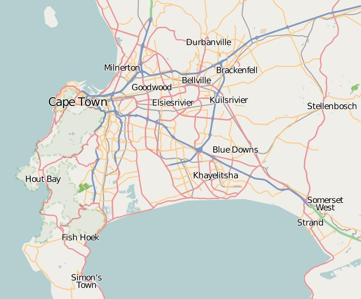 mapa da vertente ocidental do cabo