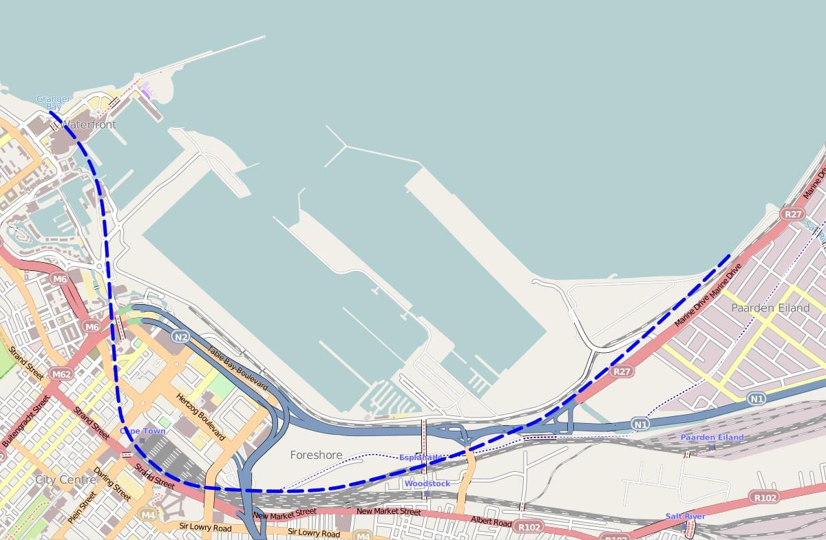 mapa da strand street, Cidade do Cabo