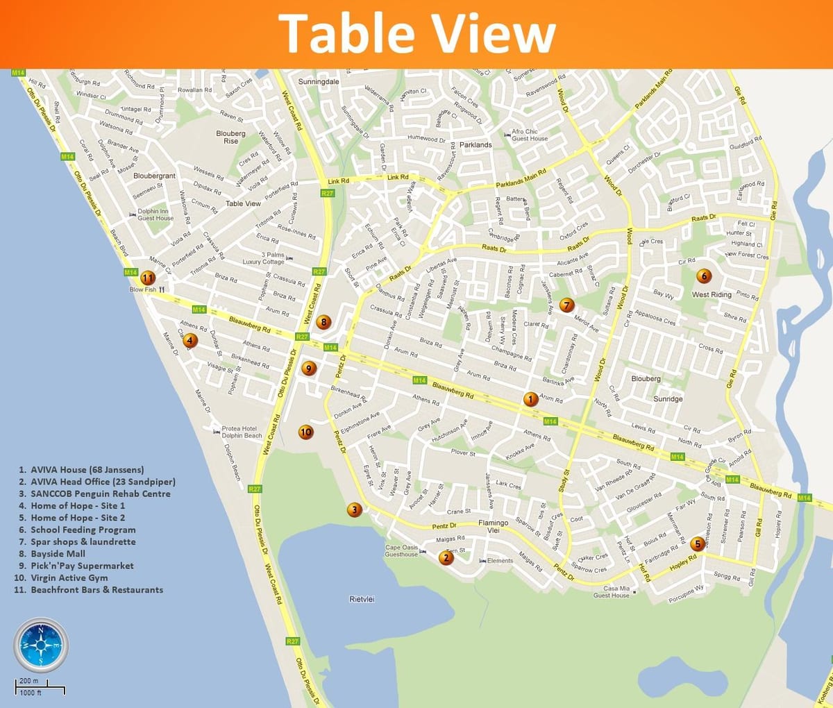 mapa do modo de exibição de tabela em Cidade do Cabo