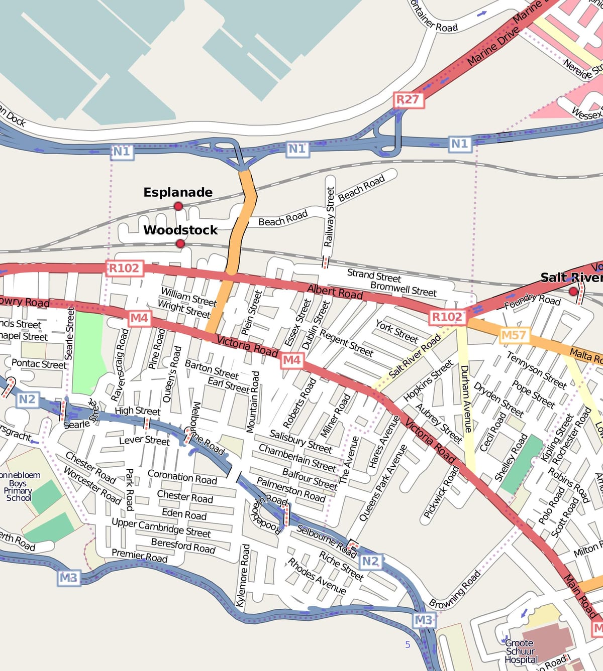 mapa de rua de woodstock Cidade do Cabo