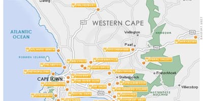 Mapa da Cidade do Cabo, campos de golfe 