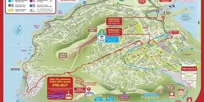 Mapa da cidade do Cabo hop on hop off tour de ônibus