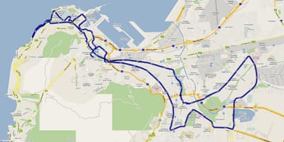 Mapa da rota da maratona da Cidade do Cabo 