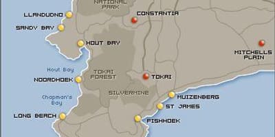 Mapa de Cidade do Cabo praias