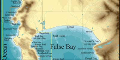 Mapa de false bay, Cidade do Cabo