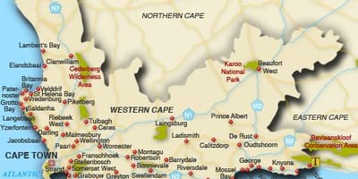 Western cape praias mapa