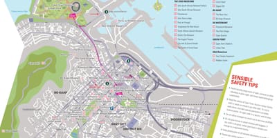 Mapa da Cidade do Cabo, mostrando atrações turísticas