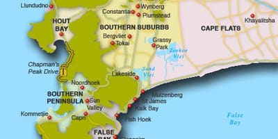 Mapa do norte da subúrbios da Cidade do Cabo