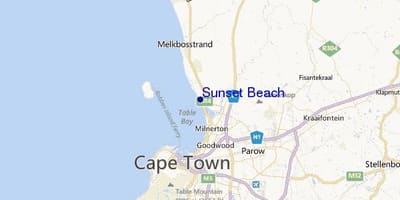 Mapa do pôr do sol da praia em Cidade do Cabo