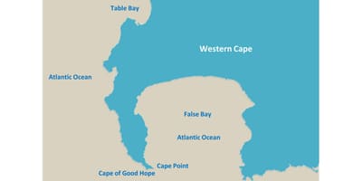 Mapa de table bay, África do Sul
