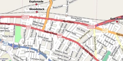 Mapa de rua de woodstock Cidade do Cabo